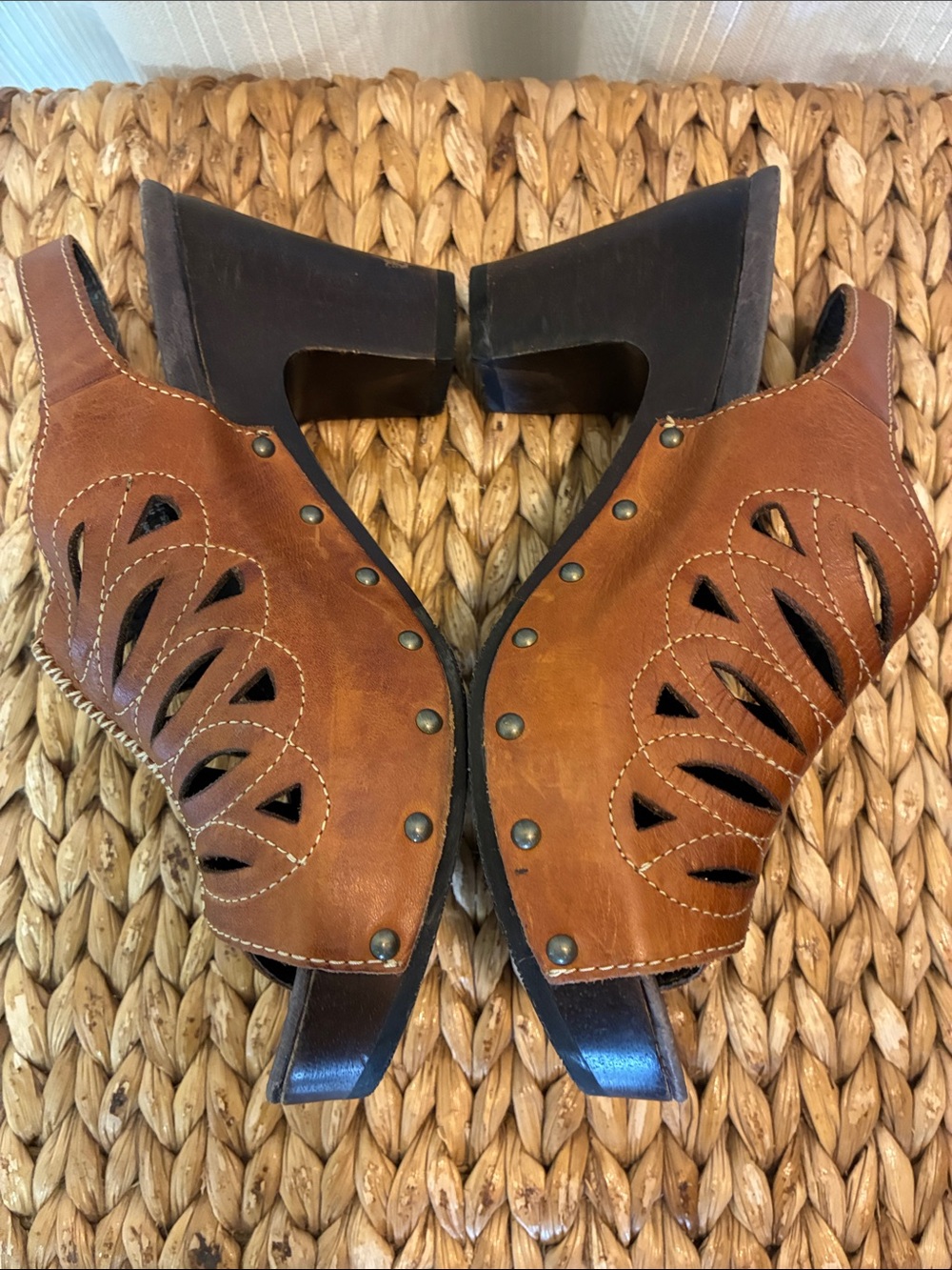 Dansko Cognac Leather Cutout Slingback Clogs with Block Heel - Picture 6 of 8